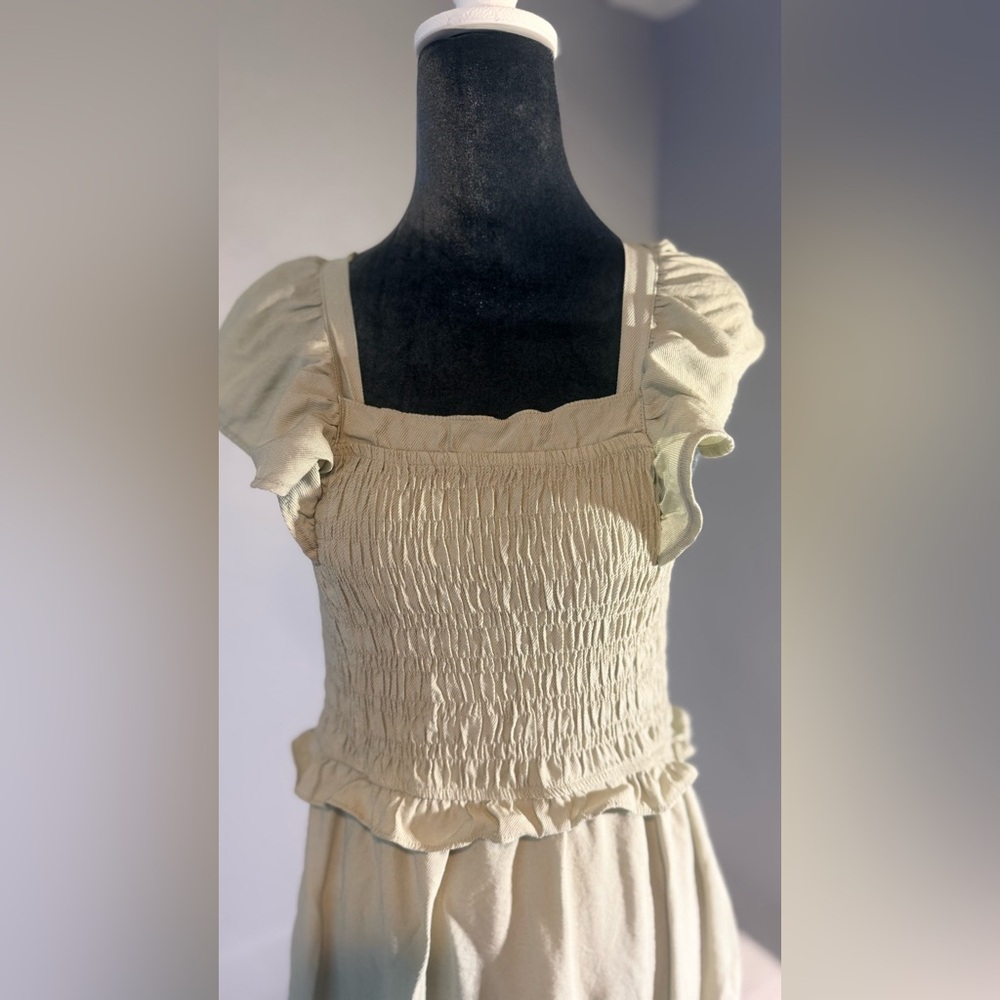Moon River Sage Green Smocked Ruffle Sleeve Maxi Dress Cottagecore Boho Size M